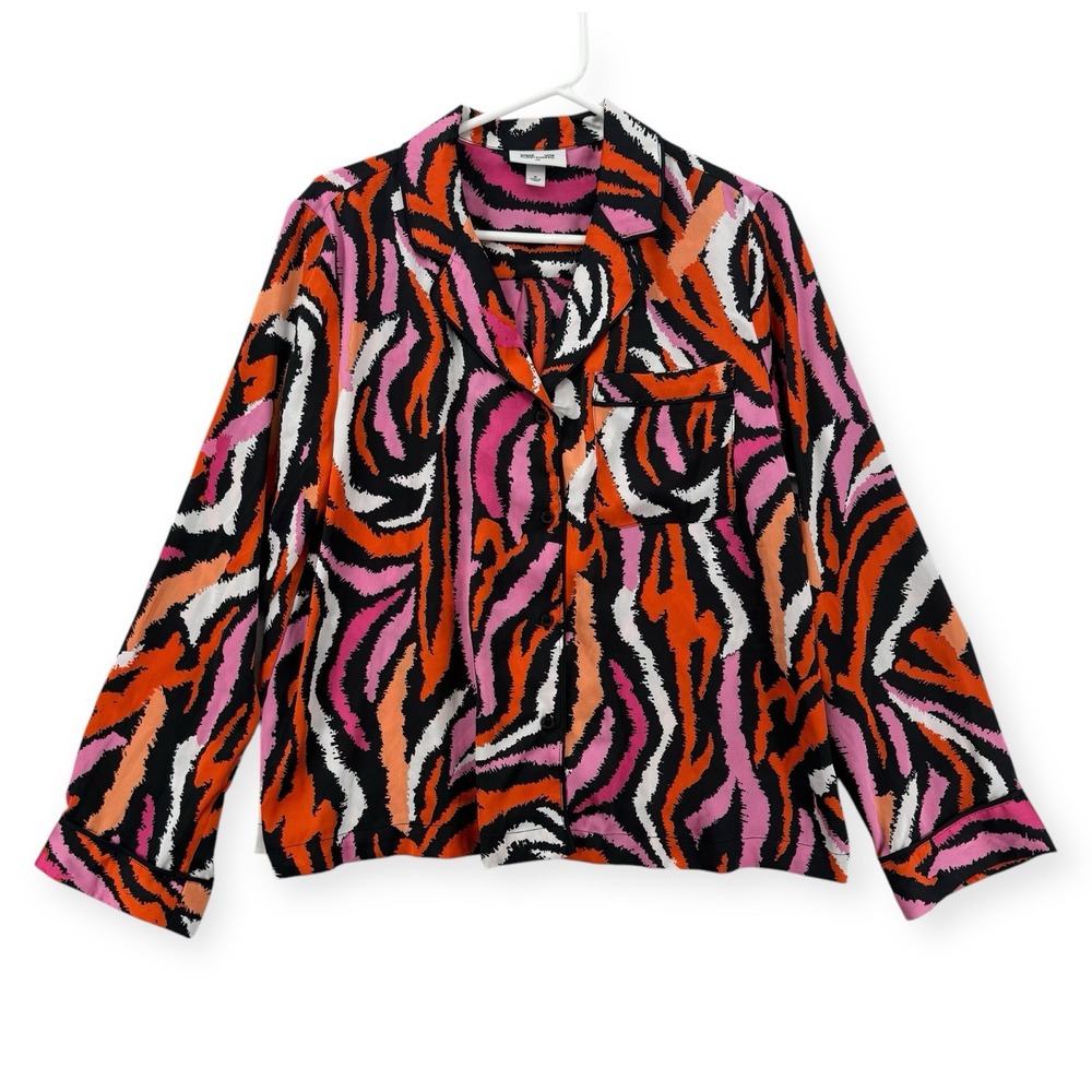 Diane Von Furstenberg Target Pajama Top Womens Medium Printed Satin Sleepwear